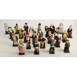 A full set of Royal Doulton Dickens figures: Sairey Gamp, Sam Weller, Bumble, Stiggins, Pickwick,