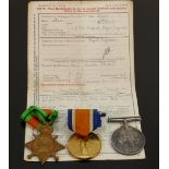 A group of three first world war WWI medals awarded to: 42588 Spr J Shaw. R.E, together with his