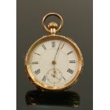 14ct gold ornate Fob watch diameter 3.75cm: