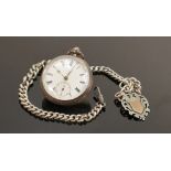 Silver English lever pocket watch: With double Albert watch chain, chain weight 63.6g. (2)