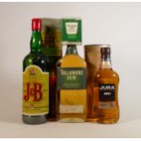 Three bottles of blended Scotch Whisky to include: Jura Journey 35cl, J & B 75cl & Tullamore Dew