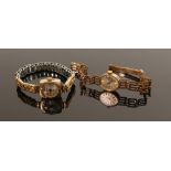 Ladies 9ct gold Everite wristwatch with 9ct gold strap: 9g, together with 9ct gold Excalibur