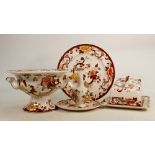 Masons Brown Velvet items to include: Large cheese dish, handled bowl, vase & plates. (5)