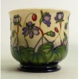 Moorcroft jardiniere Hepatica pattern: Measures 16cm x 10cm. With box. No damage or restoration.