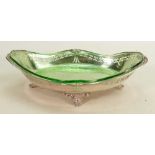 Art Deco silver fruit tray with green glass liner: Hallmarked for Sheffield 1924 by Walker & Hall