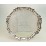 Silver salver hallmarked for Birmingham 1941: Presentation inscription from The Northern Bank