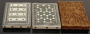 Three antique card cases micro mosaic & carved Chinese sandalwood: Small section of micro mosaic - Image 3 of 4