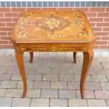 Italian inlaid multi-purpose games table: Interchangeable inlaid game tops. Decorative top lifts off