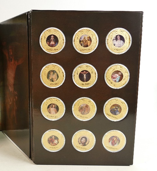 A Windsor Mint set of 12 proof coins: Jesus Christ collection, gold plated coins in presentation - Image 2 of 4