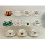 A collection of Shelley floral & crested decorated cups & saucers to include: Charm 13752, 1248/