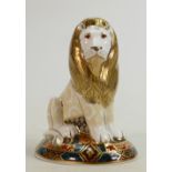 Royal Crown Derby paperweight Heraldic Lion for Goviers: Gold stopper, certificate, boxed.