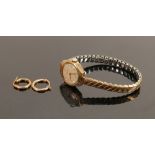 9ct ladies wristwatch and pair 9ct gold earrings: