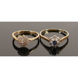 2 x 9ct gold ladies dress rings, sizes U & P, 4.1g. (2):