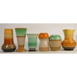 A collection of Shelley Harmony ware vases & jugs: Varying shapes, height of tallest 20cm. (6)