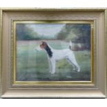 J Brown oil painting on canvas: Portrait of a terrier "Basford Duchess" dated 1924, 36cm x 46cm.