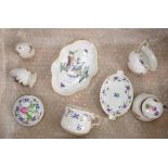 Herend hand painted collection of porcelain: Includes shaped dish, jug, cup, cigar tray, cruet