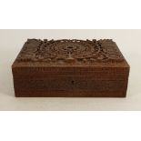 Anglo English carved Camphor wood jewellery box: Length 25cm, width 17cm and height 8cm.