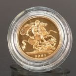 2001 Gold proof Full Sovereign by Royal Mint: In case with box.