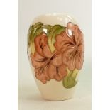 Moorcroft vase Coral Hibiscus pattern: Measures 18cm x 12cm. No damage or restoration.