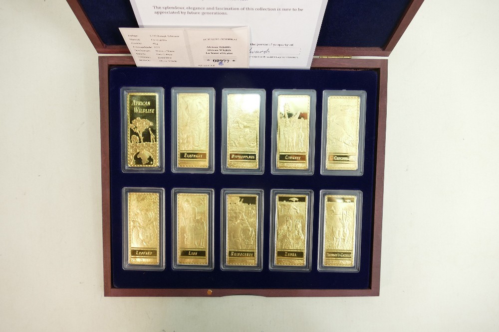A collection of Windsor mint golden bars: Gold plated African Wildlife edition of 10 bars, in wooden - Image 3 of 4