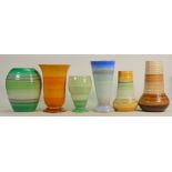 A collection of Shelley Harmony ware vases: Varying shapes, height of tallest 20cm. (6)