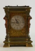 Early 20th century brass Carriage clock: Spring driven movement, brass architectural case with