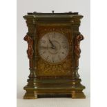 Early 20th century brass Carriage clock: Spring driven movement, brass architectural case with