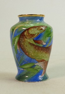 Moorcroft enamelled vase decorated with pike: Height 8cm. - Image 8 of 9