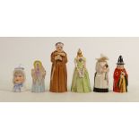 A collection of early Royal Worcester candlesnuffers: Tallest 12.5cm. (Witch has slight damage to