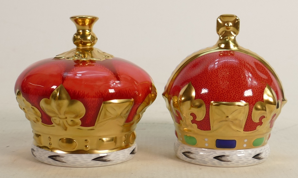 Royal Crown Derby Orb / Crown paperweights x 2: Both limited edition with boxes and certificates,