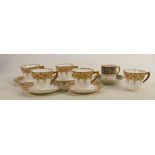 19th century Doulton Burslem gilded cups & saucers: 5 cups and 4 saucers together with an unmarked