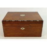 Inlaid Mahogany Victorian sewing box: Length 29cm, height 13cm and depth 20cm.