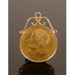 Double gold Sovereign coin George IV 1823: Mounted with 15ct gold pendant mount, gross weight 16.9g.