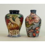 Moorcroft Anna Lily vase: Dated 1998 together with floral decorated similar item, height of