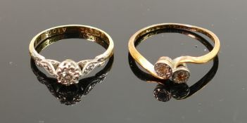 Two 18ct gold and diamond rings: Weight 3.8g. sizes M & P (2)