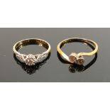 Two 18ct gold and diamond rings: Weight 3.8g. sizes M & P (2)