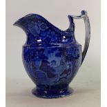 Early 19th century Enoch Wood blue & white transfer jug: Height 24cm. 6cm crack from top edge &