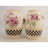 Pair of 19th century Wedgwood Pink Vellum porcelain vase: Hand painted with exchequer band, height