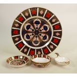 A collection of Royal Crown Derby 112 Imari items: Comprising dinner plate, two dishes and tea