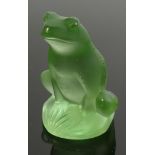 Lalique Paris lime green Opalescent sitting frog: Boxed height of frog 5.5cm.