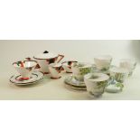 A mixed collection of Shelley items to include: Woodland 13348 cups, saucers, cream & sugar together