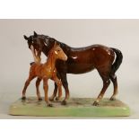 Beswick mare & foal on base 953: Early first version on rectangular base with chestnut foal with