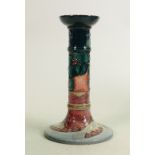 Moorcroft candlestick Mamoura pattern: Measures 21cm x 12cm, with box. No damage or restoration.