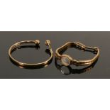 9ct gold watch bracelet & 9ct bangle: Gross weight 19g, both damaged.