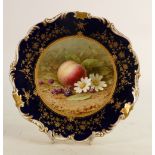 19th century Coalport cabinet plate: Hand painted with fruit & flowers by H Chivers, diameter 22.