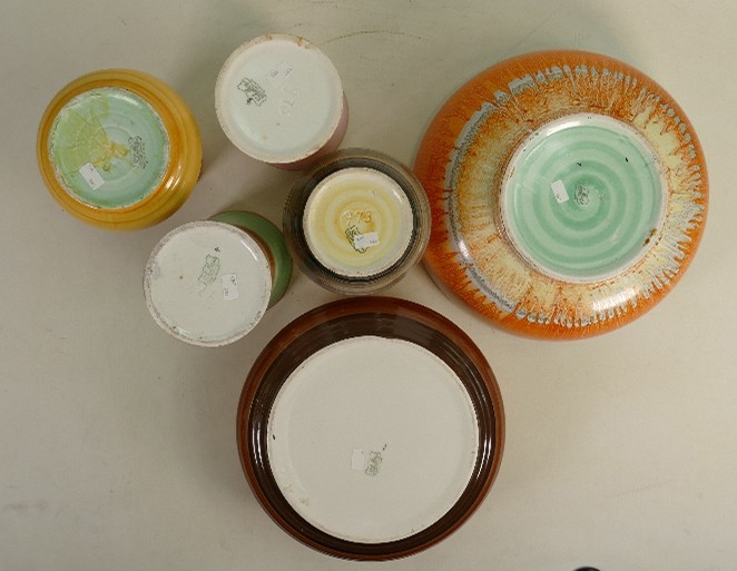 A collection of Shelley Harmony ware bowls & vases: Varying shapes, height of tallest 16cm. (6) - Image 2 of 4