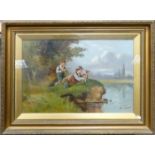 Alexander Austen (1859-1924) Boys Fishing: Signed 'Alex Austen', frame size 57cm x 75cm.