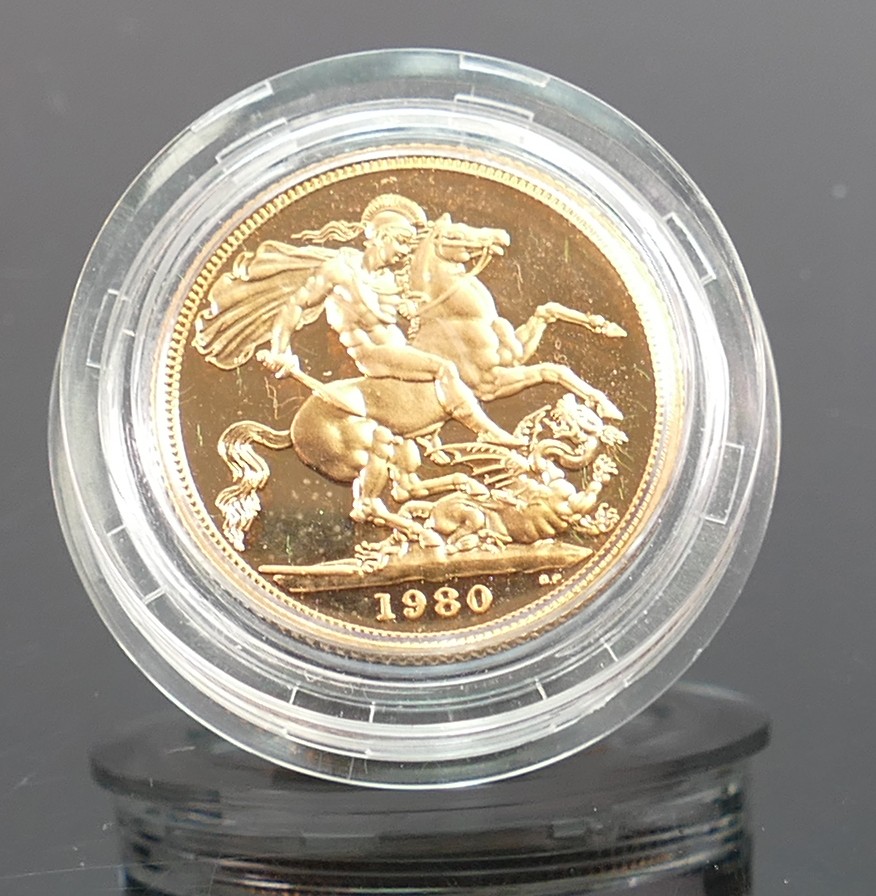 1980 Gold proof Full Sovereign: Royal Mint in plastic proof case in leather case with certificate. - Image 4 of 4