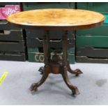 Oval inlaid Victorian walnut veneer occasional table: Measuring 90cm x 55cm x 75cm high overall