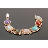 9ct rose gold hallmarked gem mounted bracelet: Set with 7 cabochon gemstones, gross weight 21.5g,